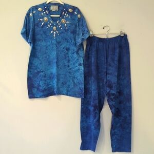 Blue Tie-Dye Pants & Top Set Vintage One Size Fits All 100% Cotton‎